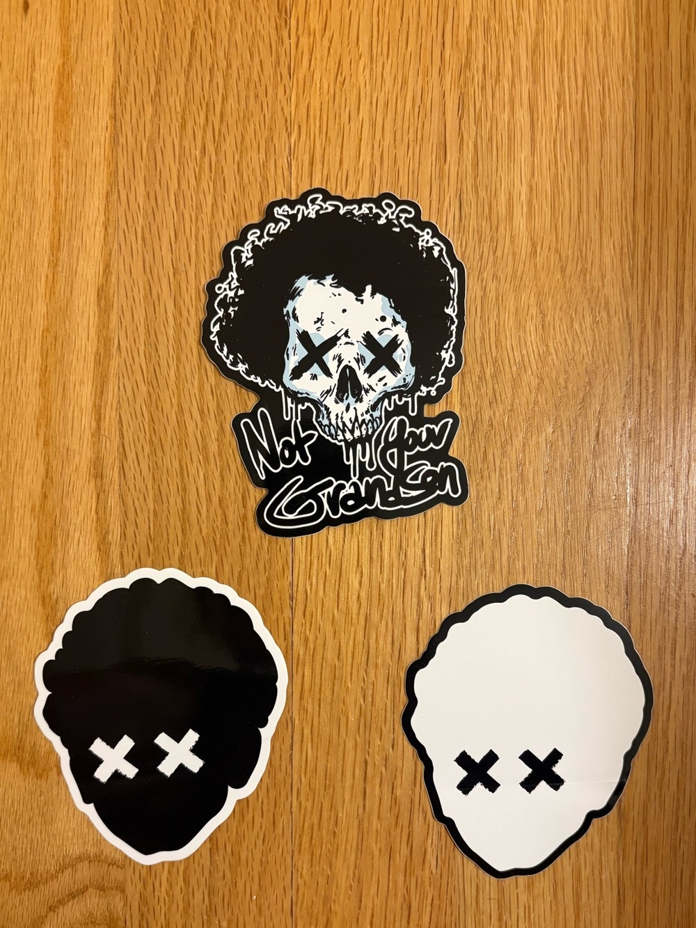 Grandson band sticker bundle - white skull, black skull, Not Your Grandson skull